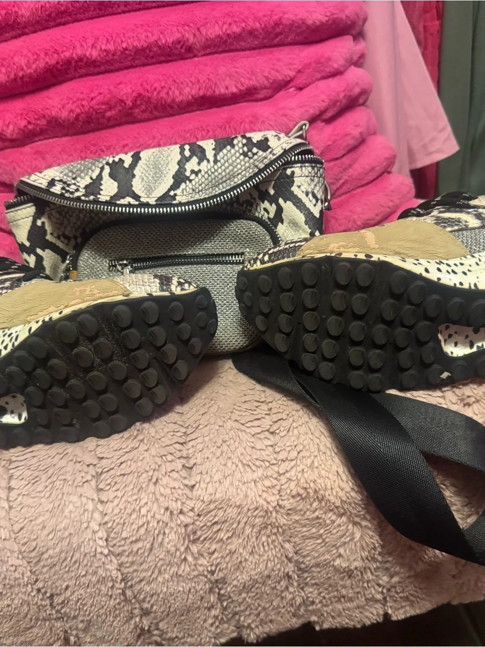 Steve Madden Snake-Print Chunky Sneakers in Black, White & Tan